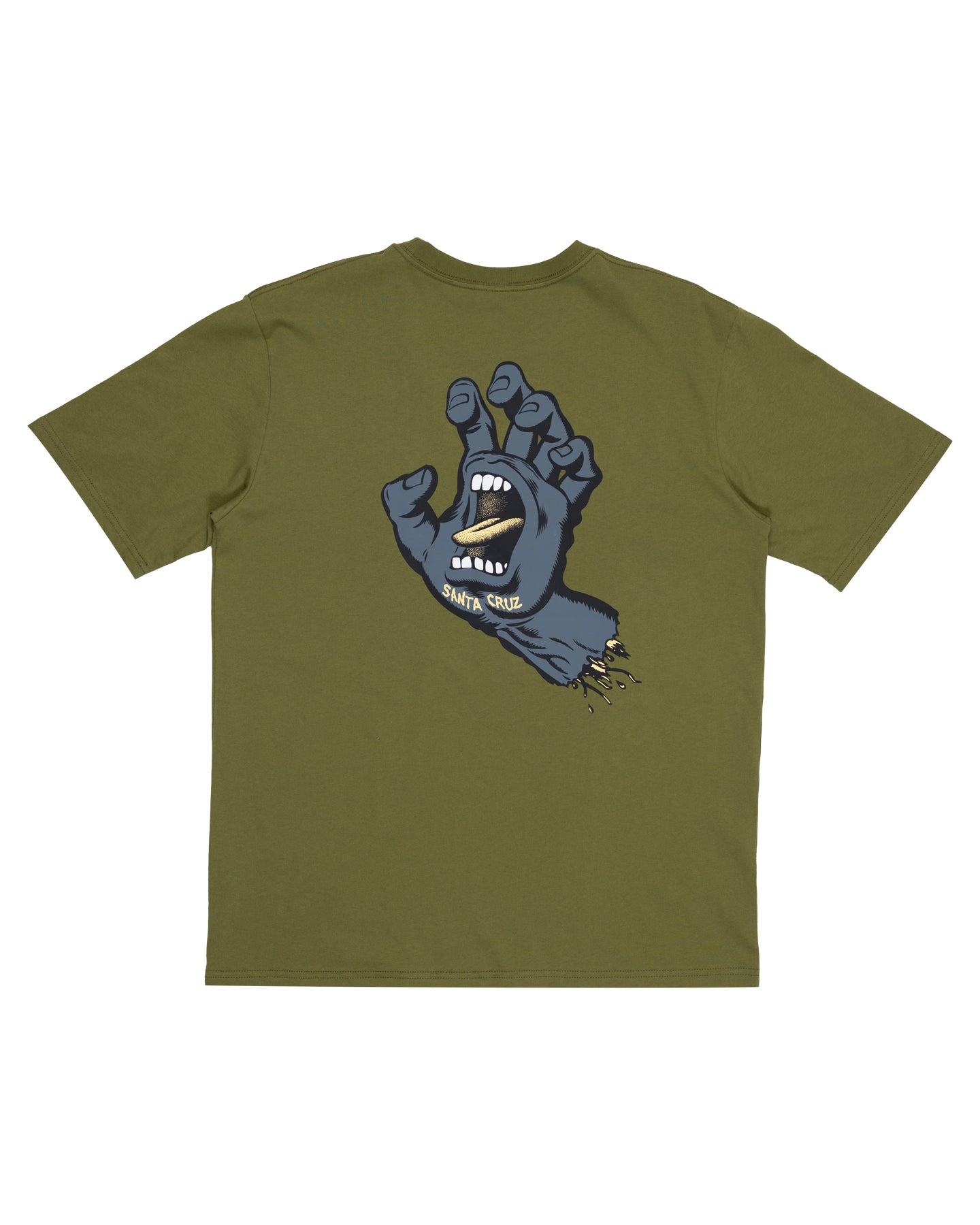 Santa Cruz Opus Screaming Hand Tee in olive green showing back print
