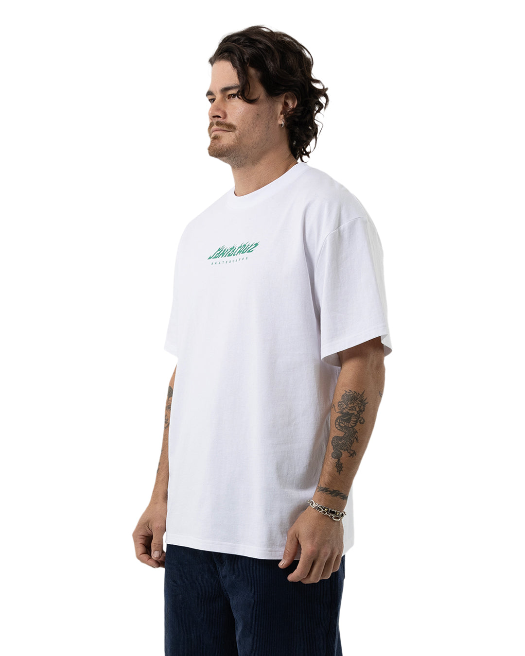 Santa Cruz Disc Flame Dot Strip Front Tee in white from side
