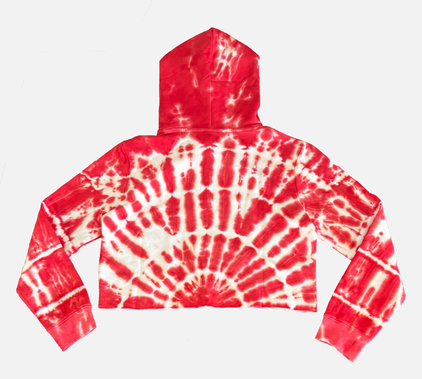Santa Cruz Girls front Strip Crop Hoodie in color tie dye red back view