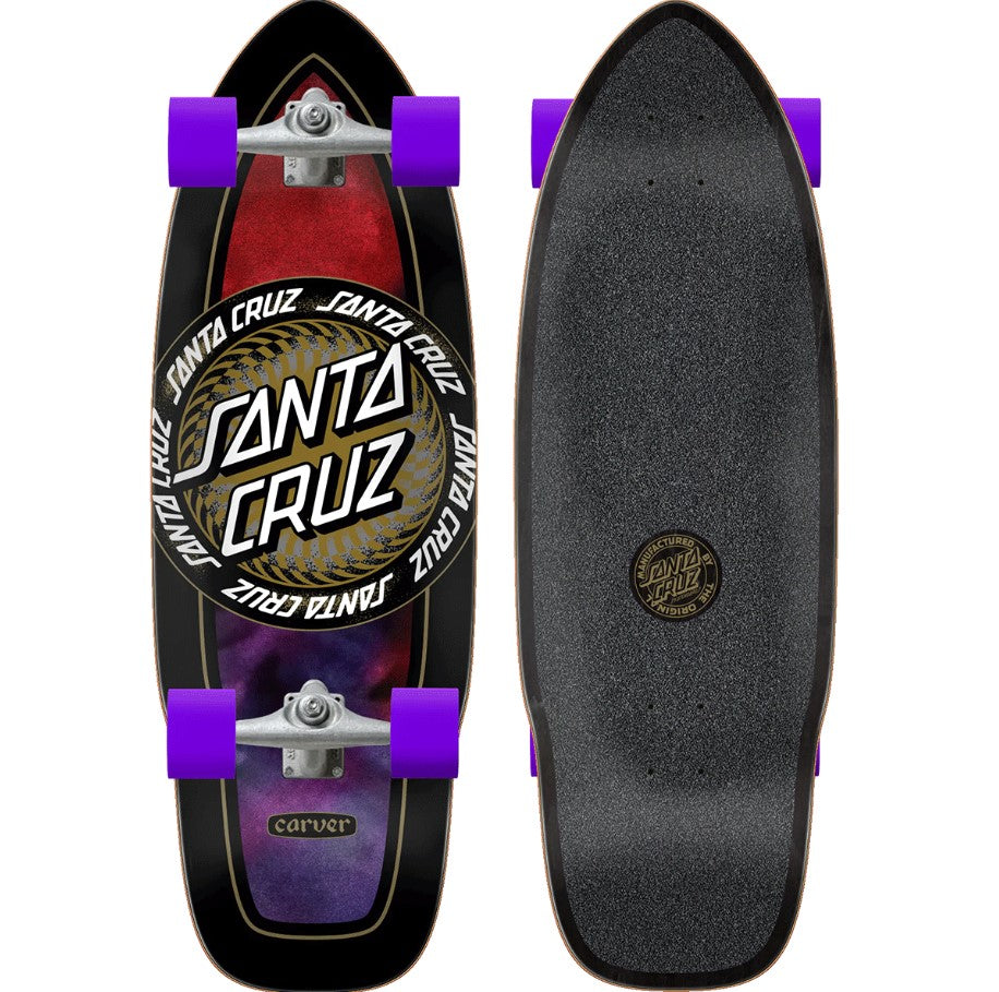 Carver X Santa Cruz Cx 9.75" Infinite Ring Dot Cutback Surfskate showing top and bottom