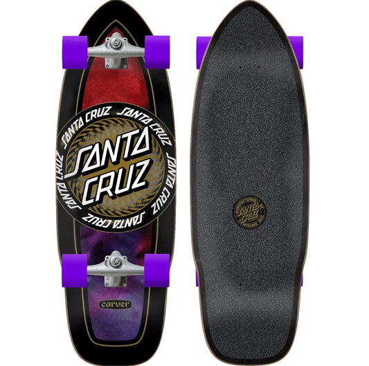 Carver X Santa Cruz Cx 9.75" Infinite Ring Dot Cutback Surfskate showing top and bottom