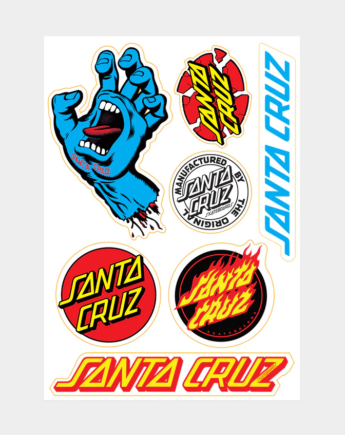 Set of Santa Cruz skateboard stickers on a white background