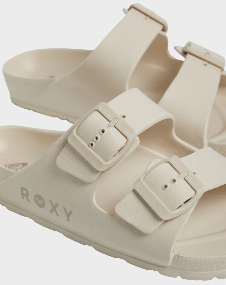 Roxy Kattie SP Women's Slides
in cream colourway showing a pair from the right side close up