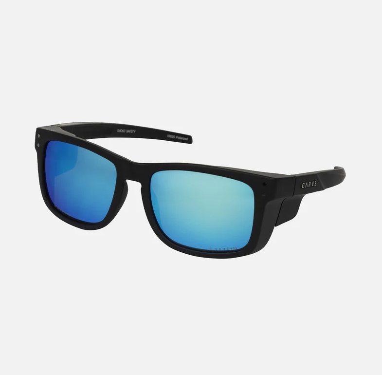 Carve Smoko Matte Blk/Blue Iridium Polarised Safety Sunglasses