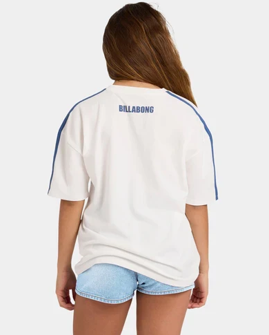 Billabong Breaker Squad Girls Tee in salt crystal colourway with blue print from the back