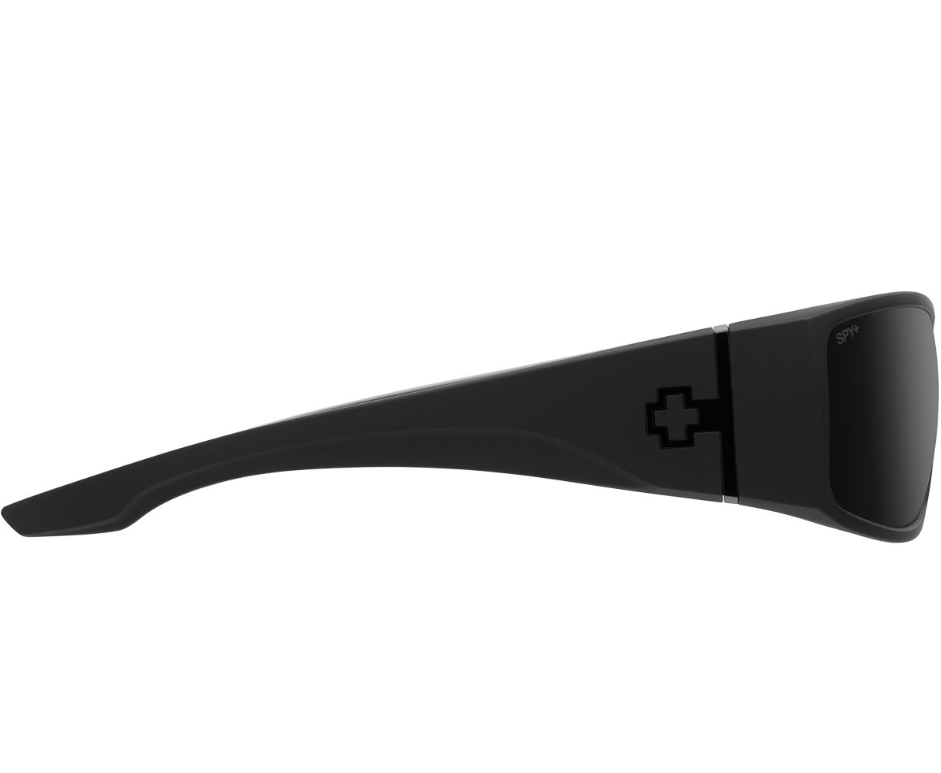 Spy Cooper XL Black frames with Grey lens Sunglasses from the side showing Spy cross logo
