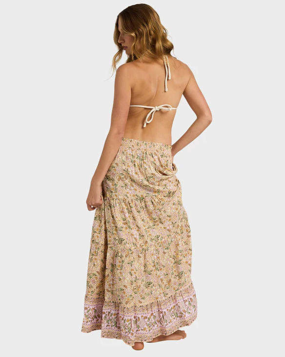 Roxy Garland Radiant Sun Skirt in color stone on lady back