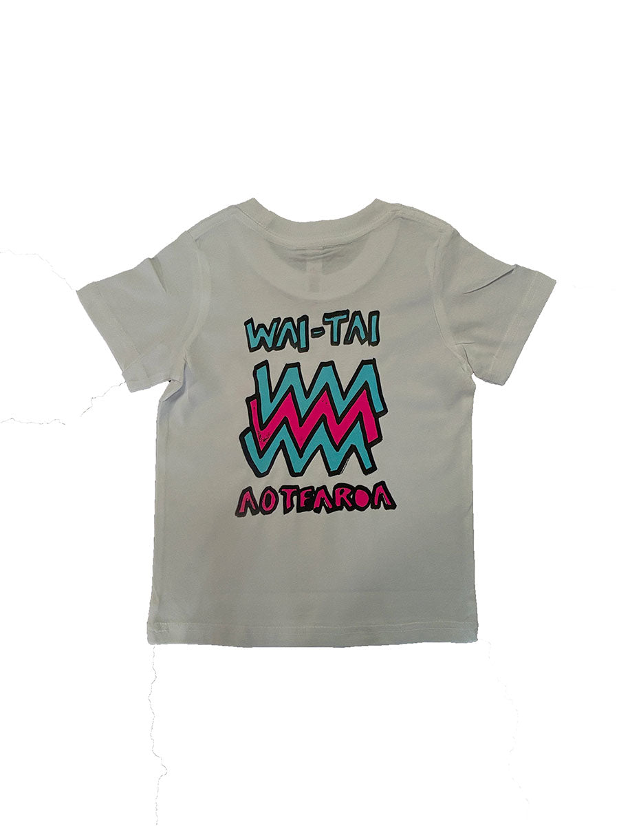 Wai-Tai Kids Mura Maori t-shirt in white rear view flat lay