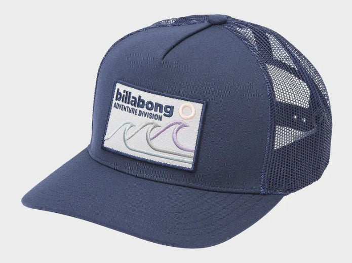 Billabong Adiv Coastal Trucker Cap in navy colourway from front on side angle