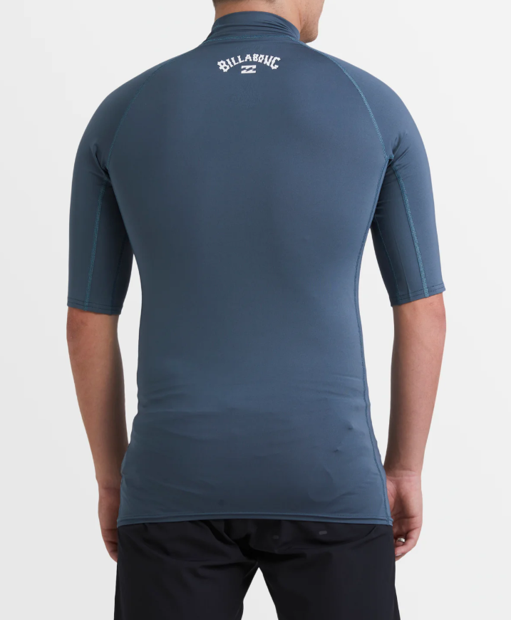 Billabong All Day Arch Perf Short Sleeve Rash Top in slate on man back