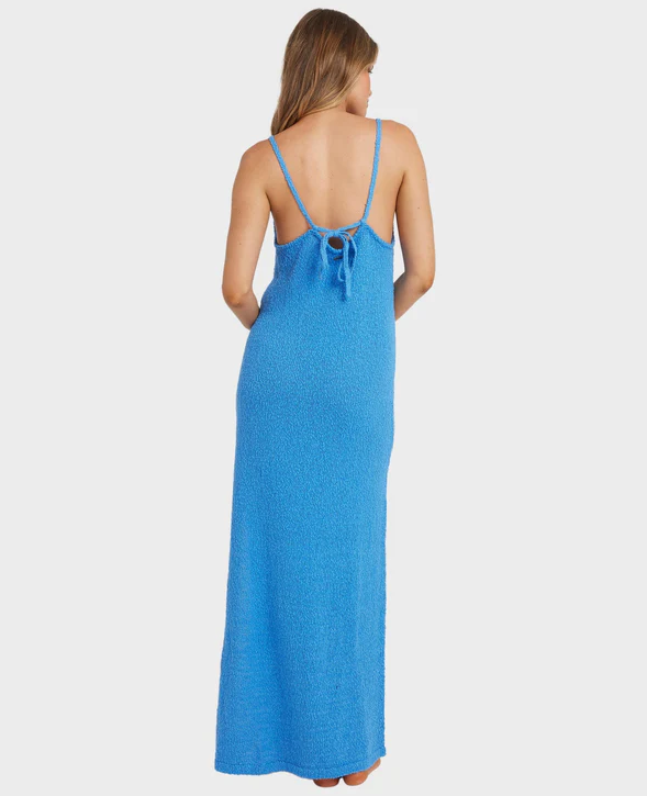 Billabong All Day Me knit maxi dress in tidal blue on model from rear
