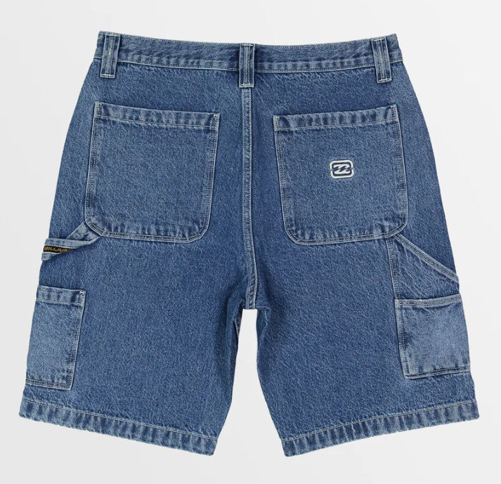 Billabong Bad Dog Workwear Denim Shorts in ocean wash from rear