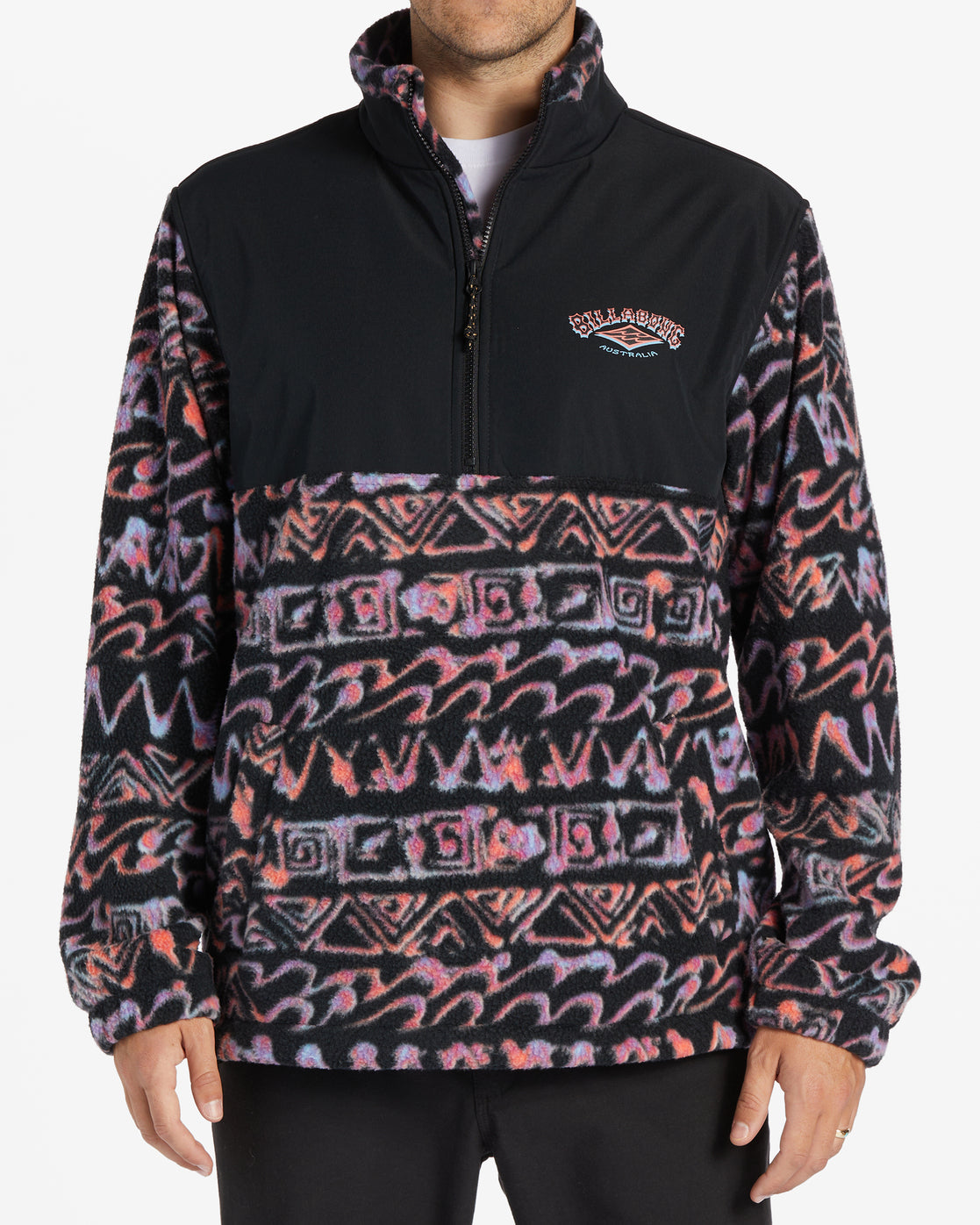 Billabong Boundary Re-Issue Crew Fleece in black and multi coloured from front