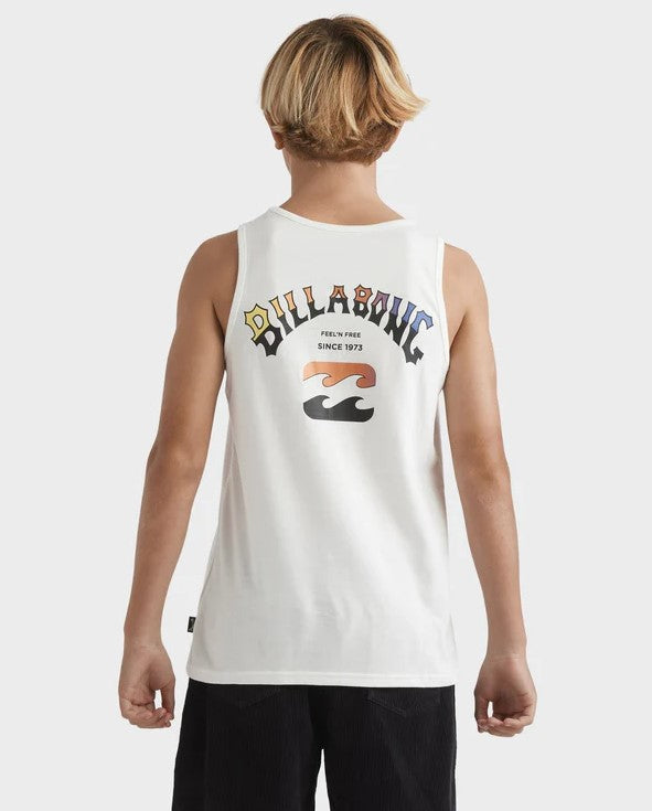 Billabong Boys Heritage Arch Tank  in off white from rear