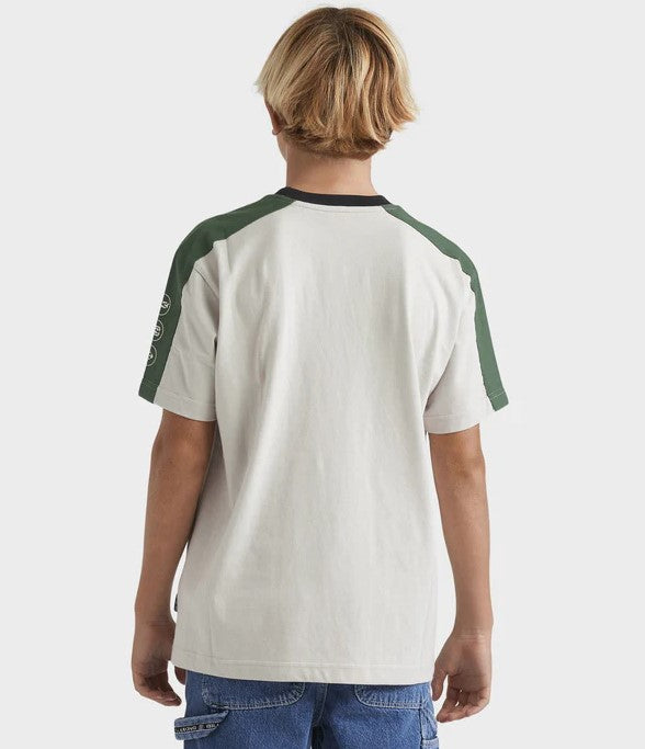 Billabong Boys Spec 73 T-Shirt in silver with green stripe on arms from rear