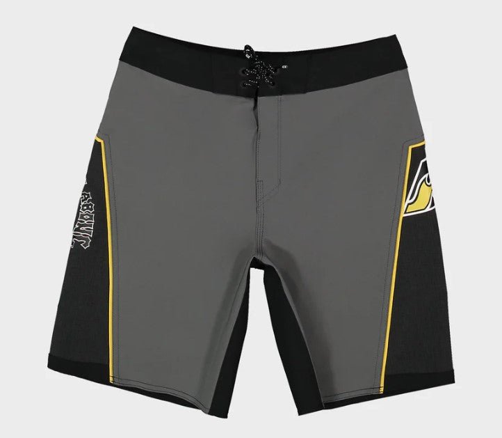 Billabong Boys Straddie Pro Tech Boardshorts in pewter and black from front close up flatlay
