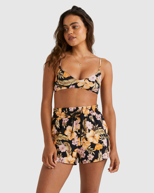 Billabong Calypso Swim Volley Shorts in black with floral print colourway