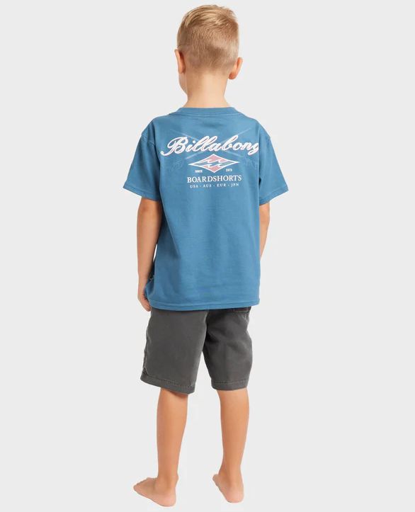 Billabong Groms Crossboards T-Shirt in real teal on kid from rear