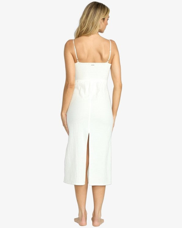 Billabong Crystal Clear Midi Dress in salt crystal colourway on model from rear