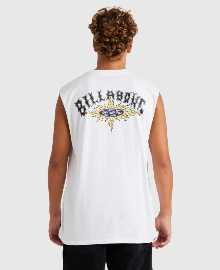 Billabong Flame Arch Muscle Top
in colour white back veiw on model