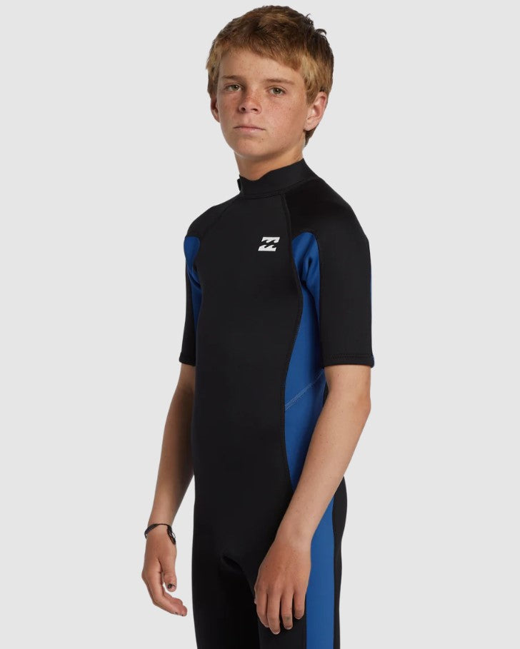 Billabong Foil Youth 2mm Back Zip Spring Wetsuit in black with mid blue trim
