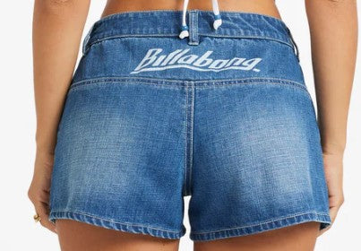 Billabong Girls Billa Legit Jnr Denim Shorts in dark denim from rear