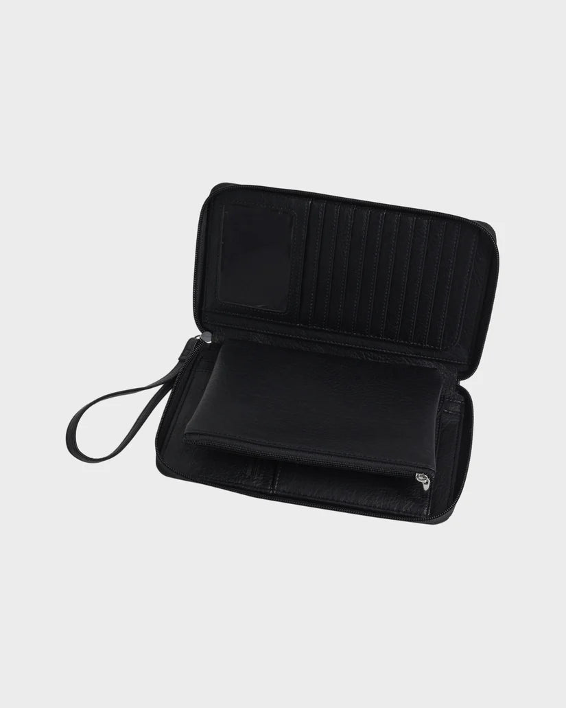 Billabong Golden Hour Travel Wallet in black showing inside