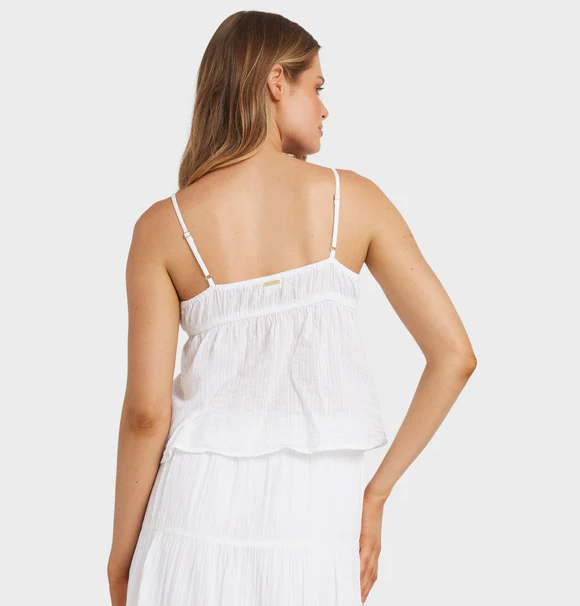 Billabong High Tides Cami Top in white on model from the rear