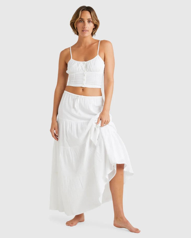 Billabong High Tides Maxi Skirt in colour white front veiw on model