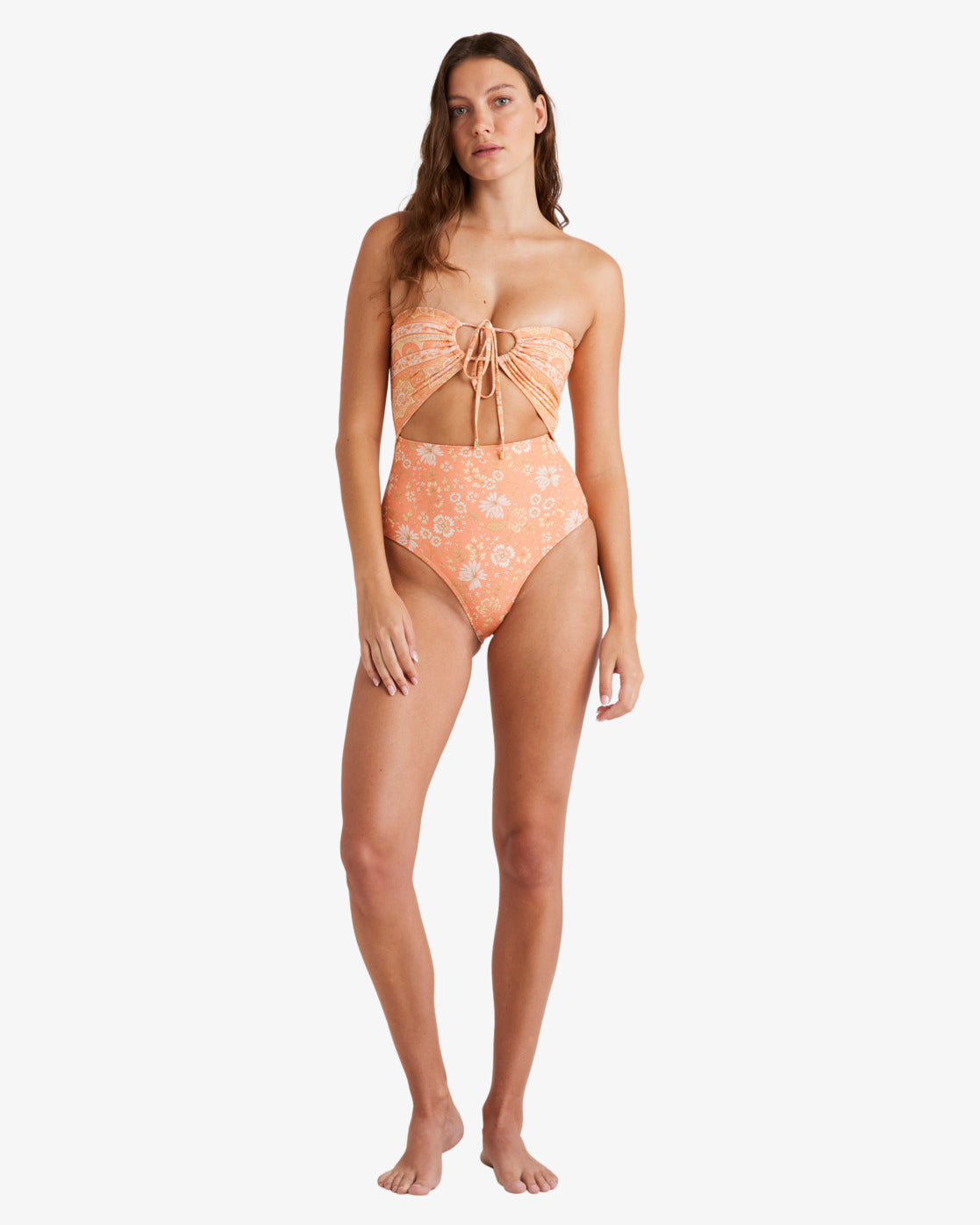 Billabong In Dream Space One Piece Swim Suit in sweet papaya colourway full length shot of model from front