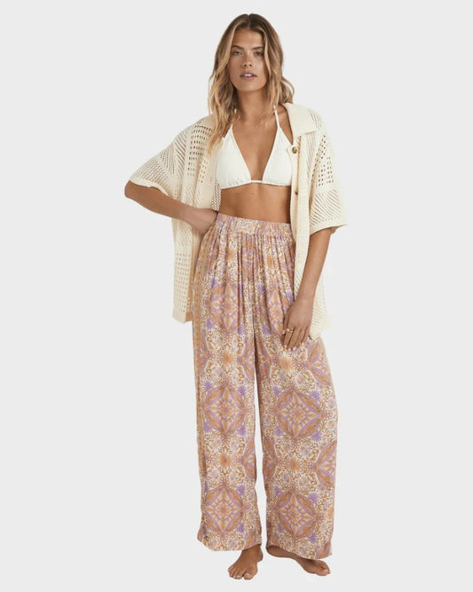Billabong Just For You Follow Me Pants in sunstone floral colourway on model from front