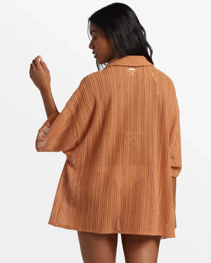 Billabong Largo Overshirt in toffee colourway on model from rear
