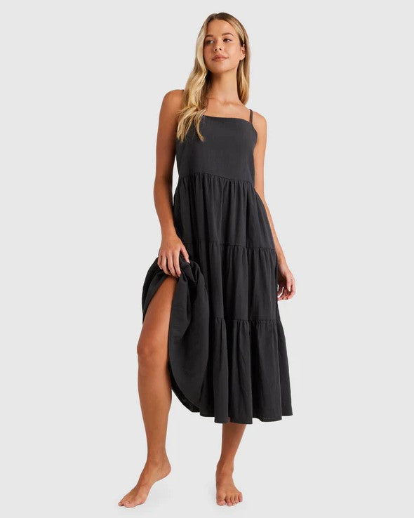 Billabong Lost Love Womens Maxi Dress in black on blonde model from front