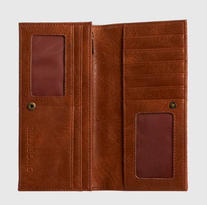 Billabong Moon Bloom Beach Wallet in tan open showing inside of wallet