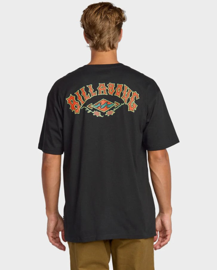 Billabong Rose Arch Regular Tee in washed black from rear