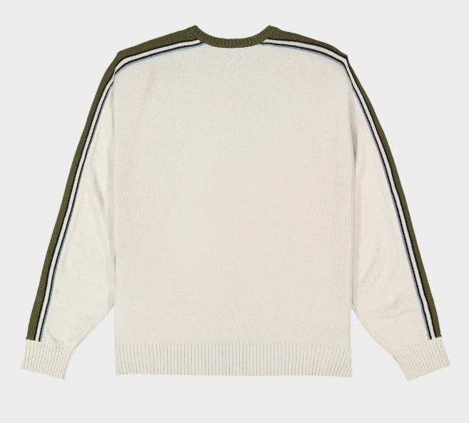 Billabong Script Men's Knit Sweater
in silver colourway with olive green shoulder detailing from rear