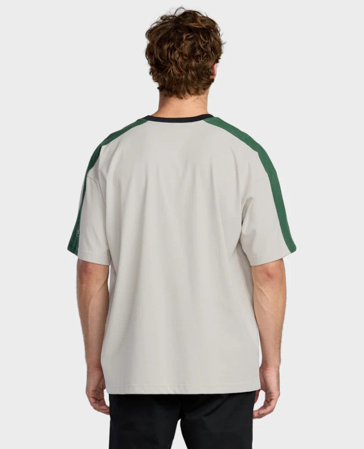 Billabong Spec 73 Iconic T-Shirt in silver with green arm stripe from rear