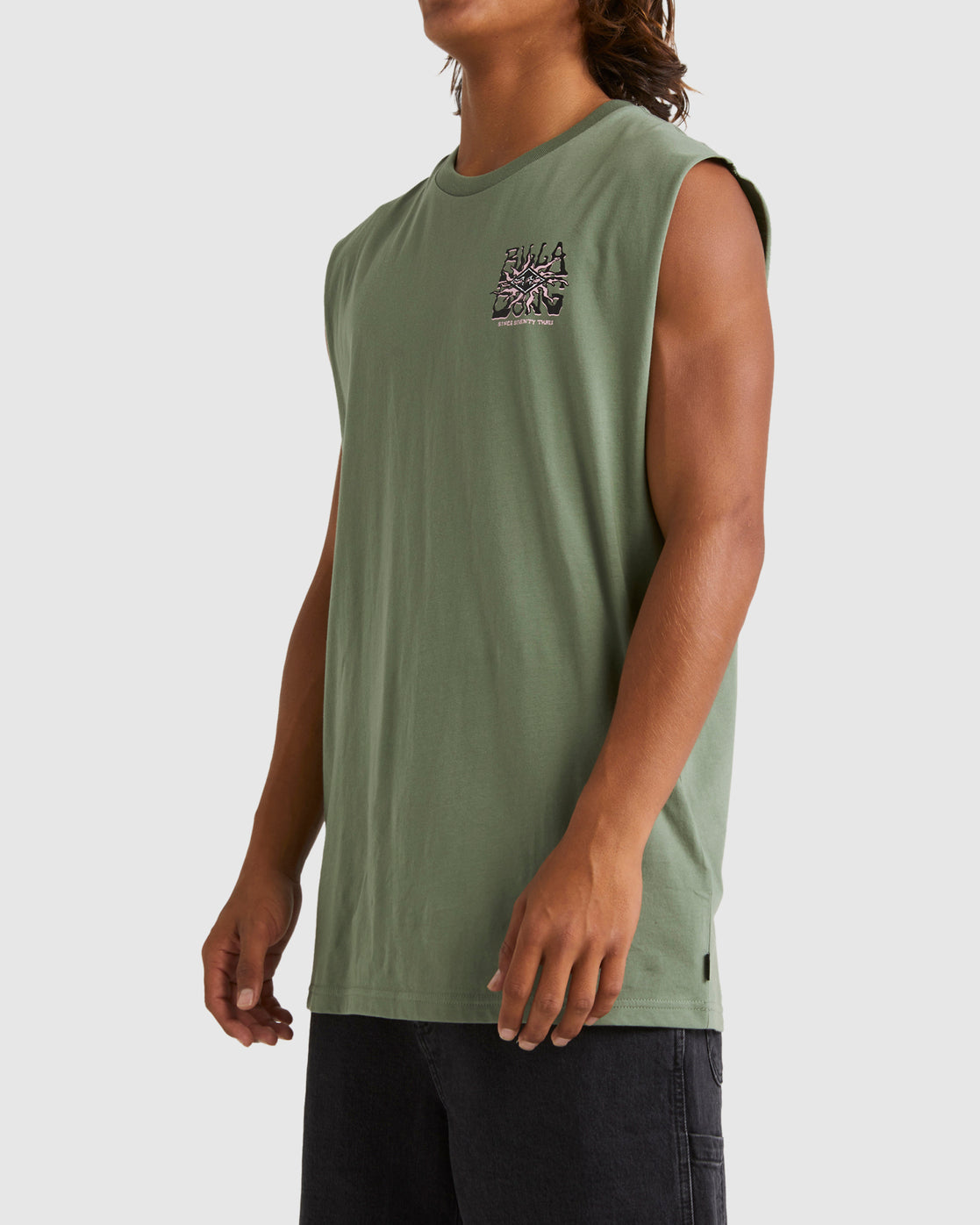 Billabong Seventy Three Sun Muscle Tee in sage from side