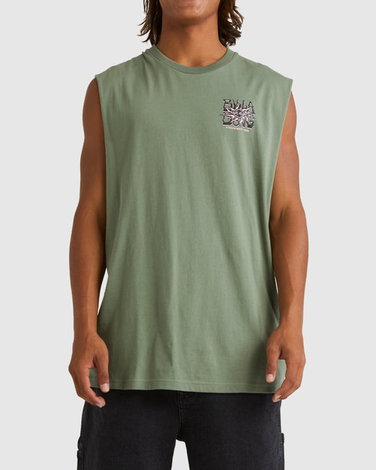 Billabong Seventy Three Sun Muscle Tee in sage from front