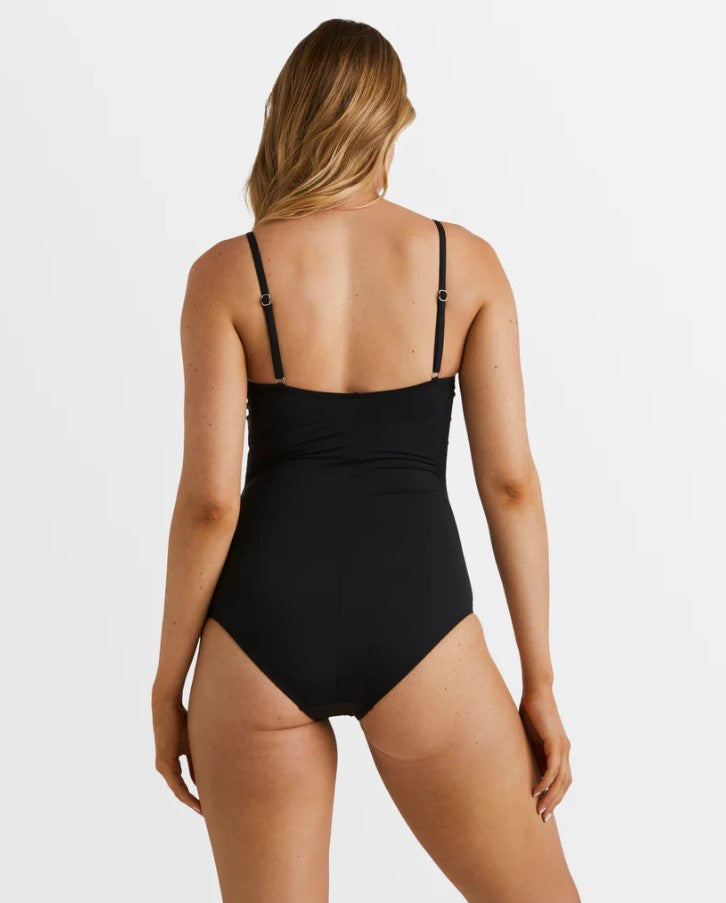 Billabong Sol Searcher Wrap Onepiece Swimwear in black pebble from rear