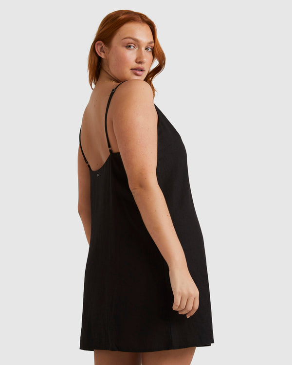 Billabong Summer Love Dress in black on model from rear