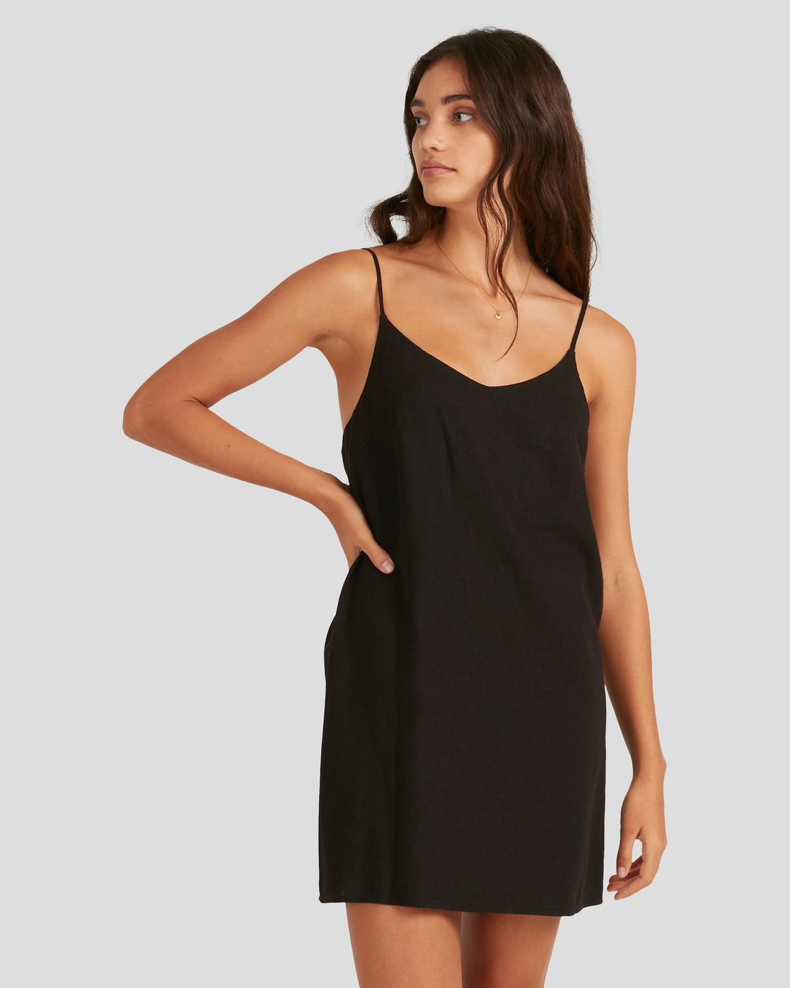 Billabong Summer Love Dress in black on model from front