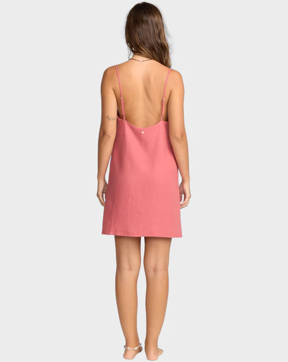 Billabong Summer Love Dress in wild ginger colourway on model from rear