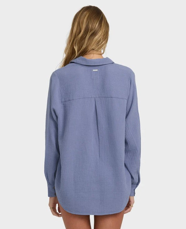Billabong Sweet Swell long sleeve womens long sleeve shirt stone blue from rear