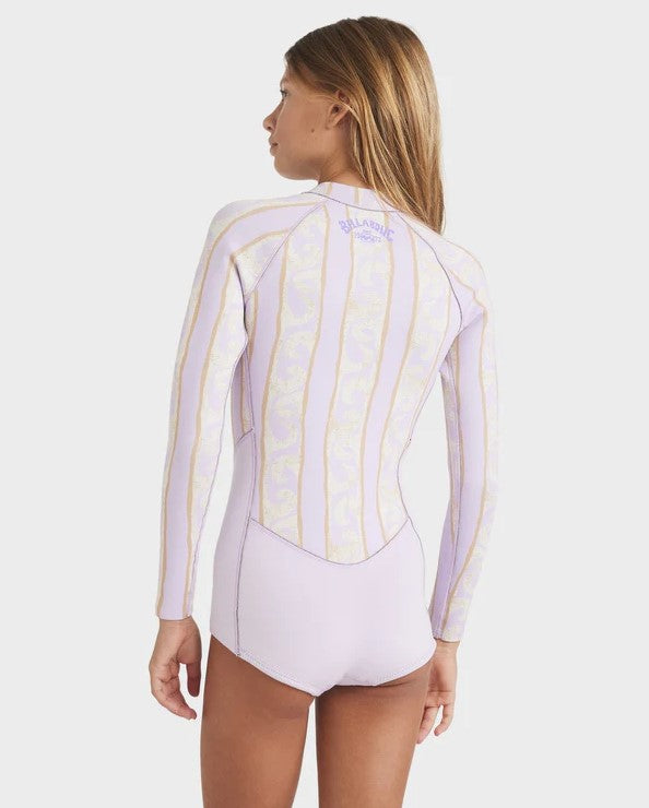 Billabong Teen Salty Dayz 2mm Long sleeve Spring Kids Wetsuit in violet ice colourway from rear