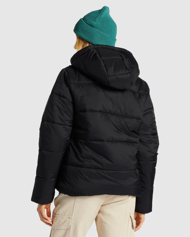 Billabong Transport Womens Puffer 4 Jacket in black from rear