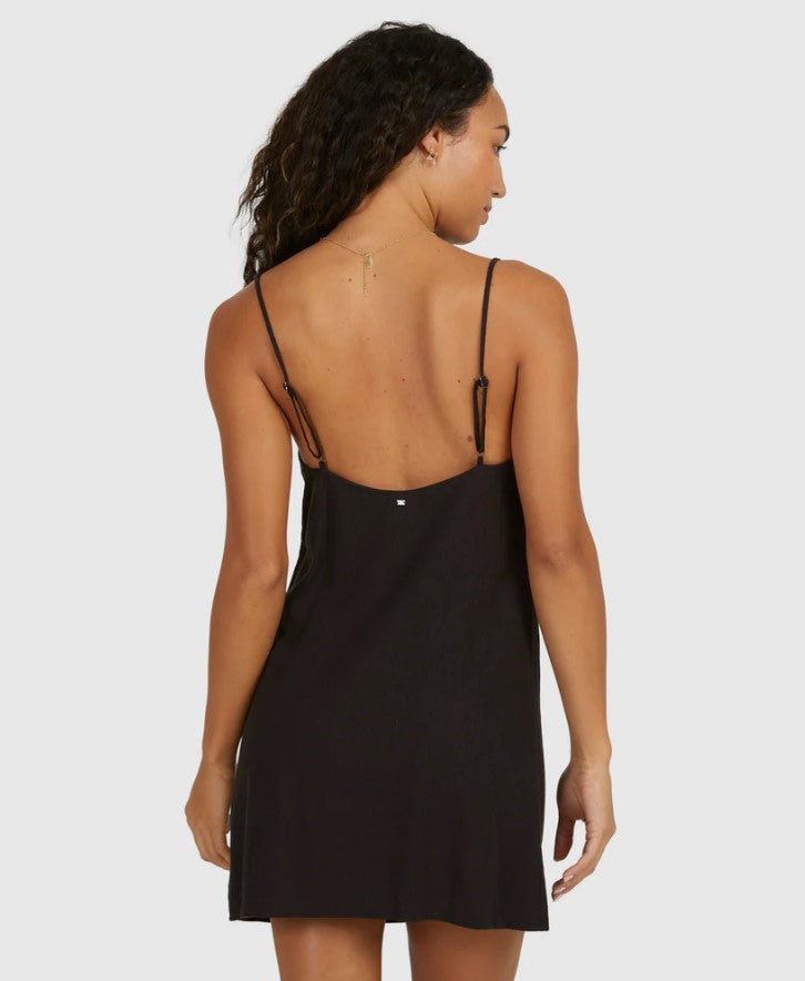 Billabong Summer Love Dress in black on model from from rear