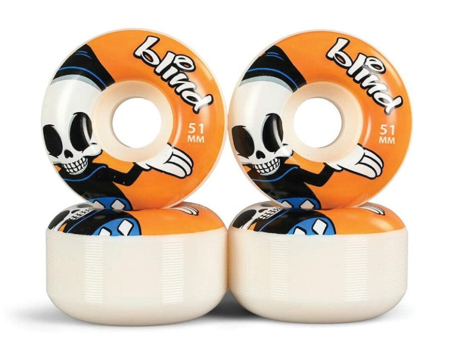 Blind Reaper Character 51mm 99a Skateboard Wheels in orange and white