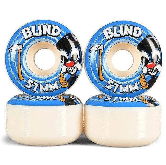 Blind Reaper Impersonator 51mm 99a Skateboard Wheels in blue and white with multi colour graphics