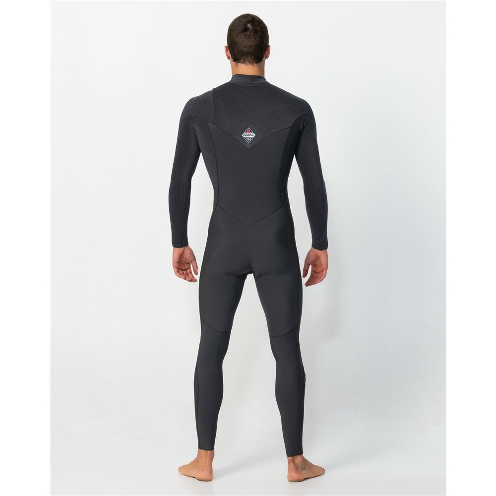 O'Neill Hyperfire 3/2mm GBS Men's Chest Zip Wetsuit in steel grey colourway on model from rear